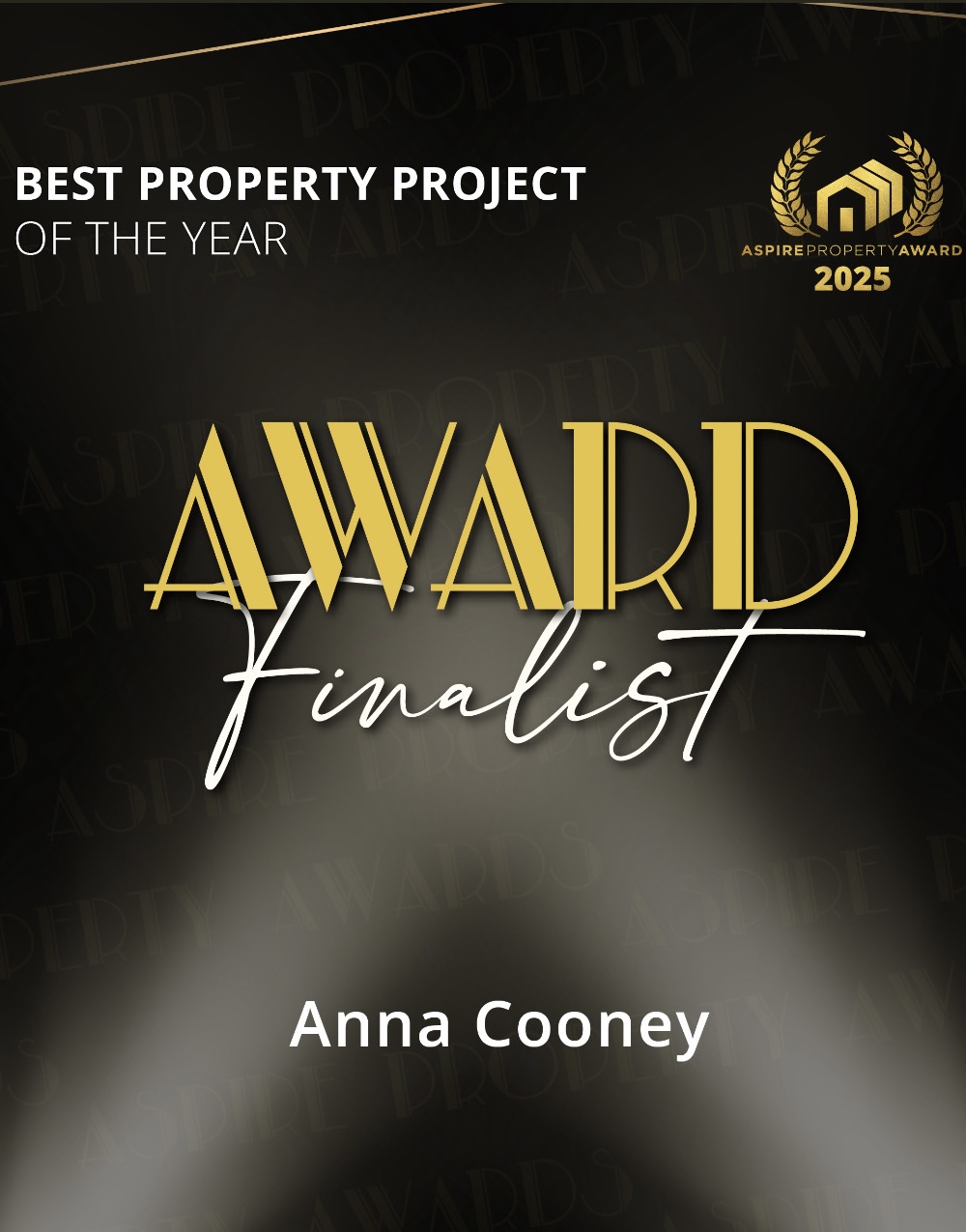 Aspire Property Award 2025 Finalist certificate — Anna Cooney